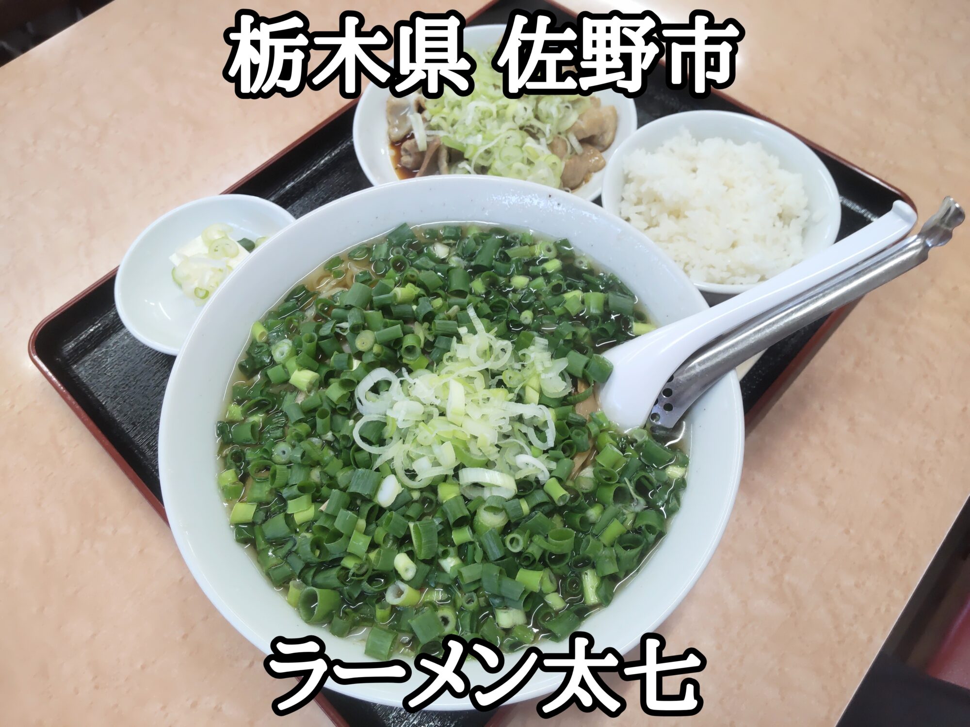 【栃木県】【佐野市】「ラーメン太七」ネギまみれの青ねぎラーメンの大盛りともつ焼セット